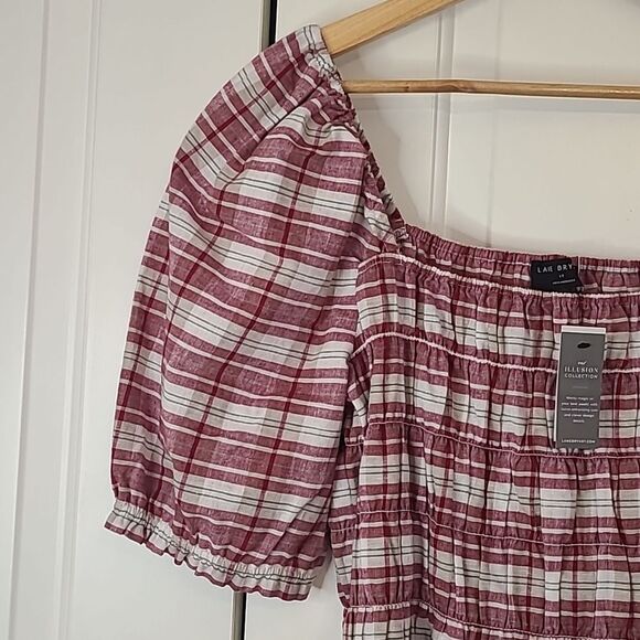 Fitted Square-Neck Peplum Top With Smocked Bodice Size 18W - Picture 4 of 10